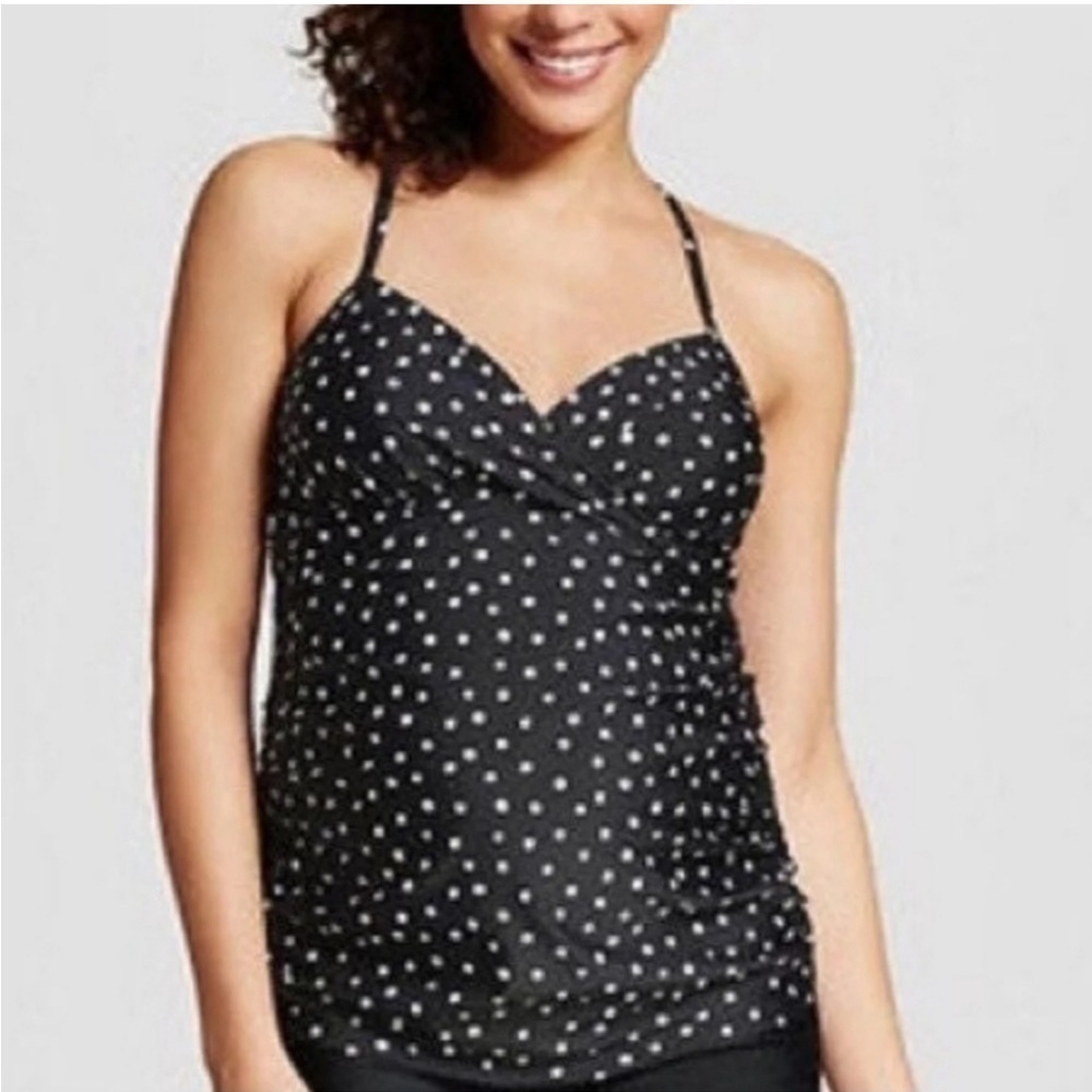 Black Polka Dot Maternity XXL Women’s Tankini Swim Top